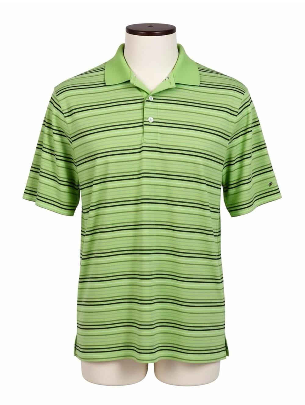 Greg Norman for Tasso Elba Green Striped Polo Shirt Size L